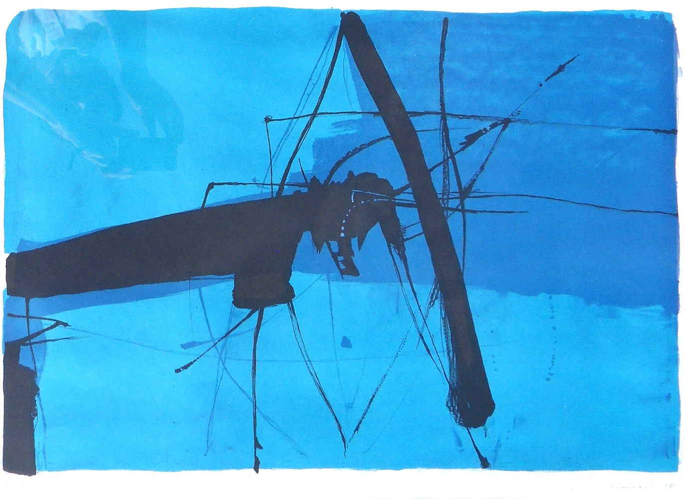JF COMMENT lithographie bleue 40 60cm 1986